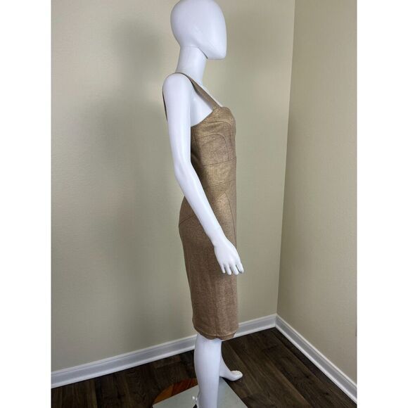 Diane Von Furstenberg Women's Size 8 Gold Matallic Tan Wool Sheath Dress Party - Picture 9 of 14